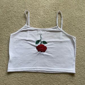 Rose Flower Embroidered Cropped Tank Top